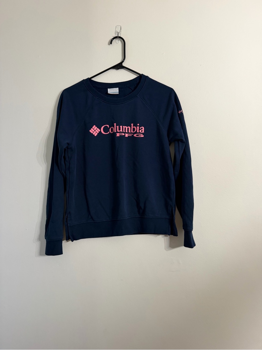 Columbia Navy Crewneck Sweatshirt with Pink Logo